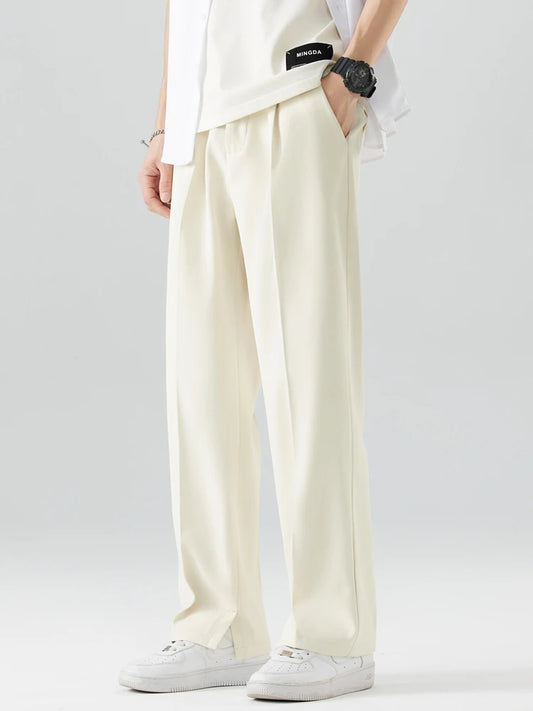 Men's Korean Semi-Wide Straight Drape Casual Trousers – Summer Slacks