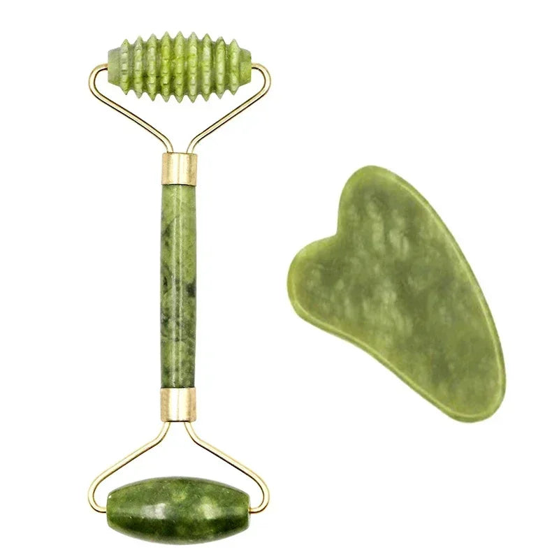 Jade Gua Sha & Face Roller Massage Set – Natural Stone SPA Skincare Tools