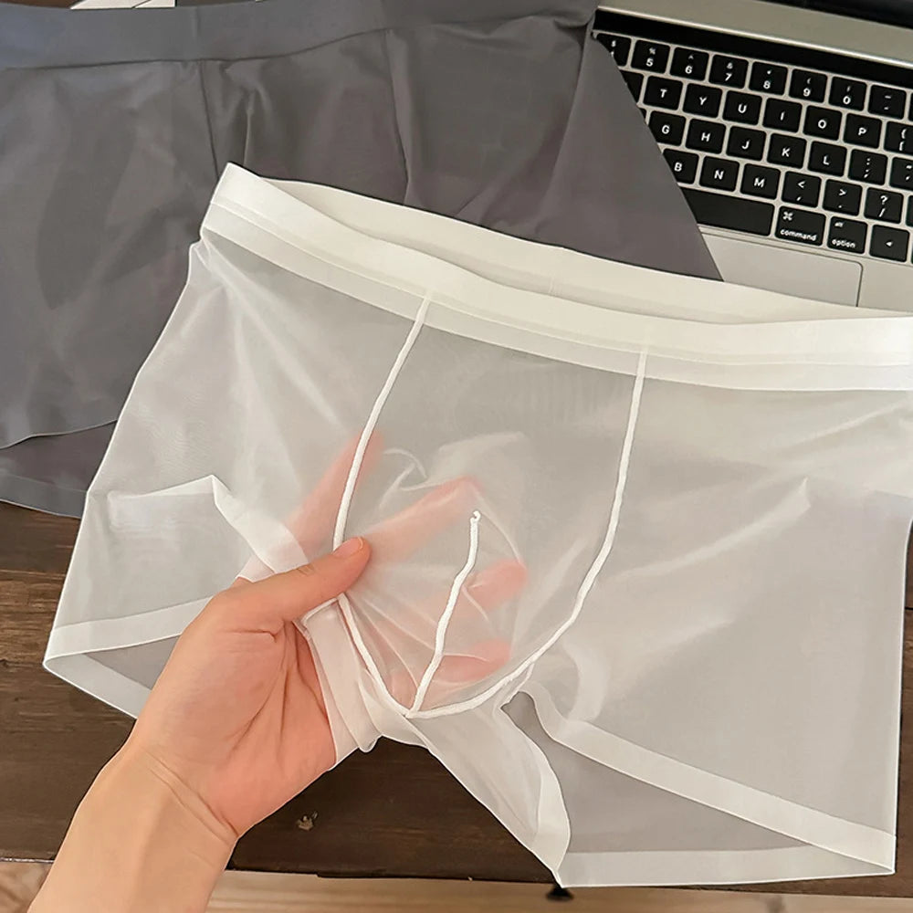 Mens Ice Silk Underwear Seamless Transparent Boxer Shorts Sexy Ultra-thin Breathable Panties Male Quick Dry U Pouch Underpants