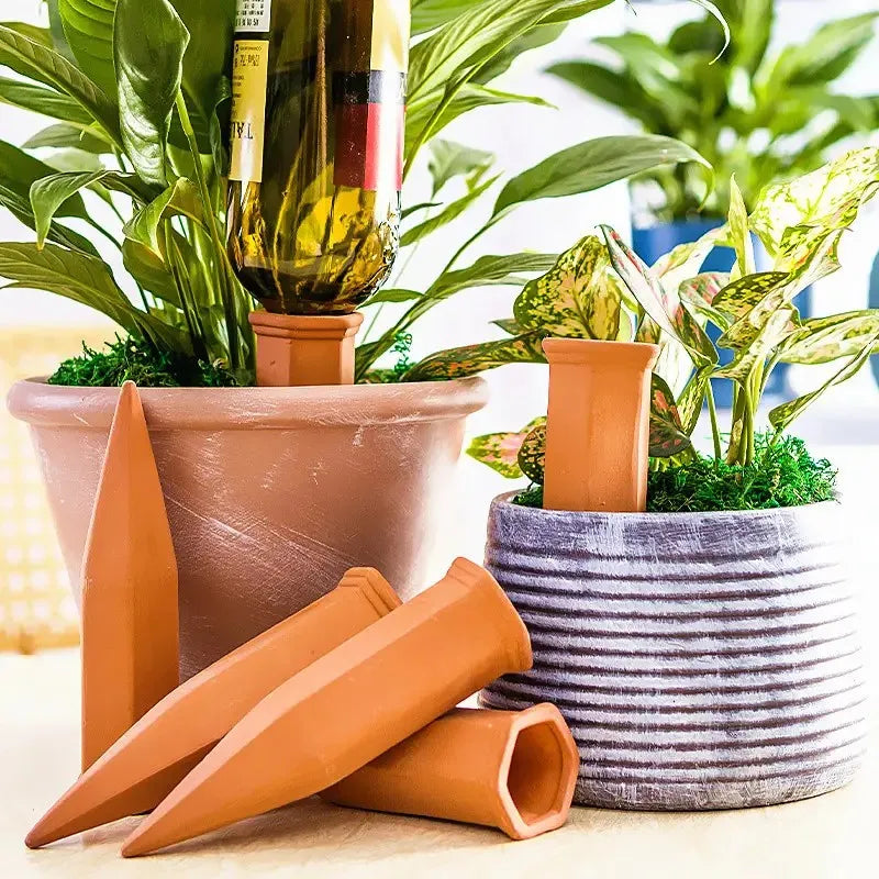Terracotta Self-Watering Plant Stakes – Automatic Irrigation for Indoor & Outdoor Plants