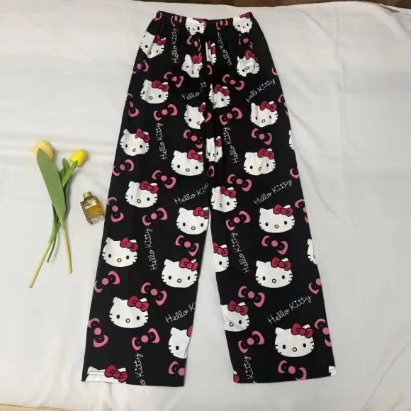 Cartoon Hello Kitty pajama pants for men and women spring and summer thin loose couple casual home pants walking pants