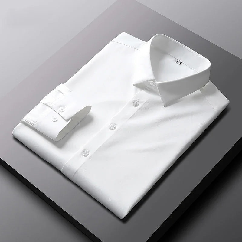 New Men's Business Casual Long Sleeved Solid Color Shirt Wrinkle Resistant Wrinkle Free Comfortable All Season Versatile Top