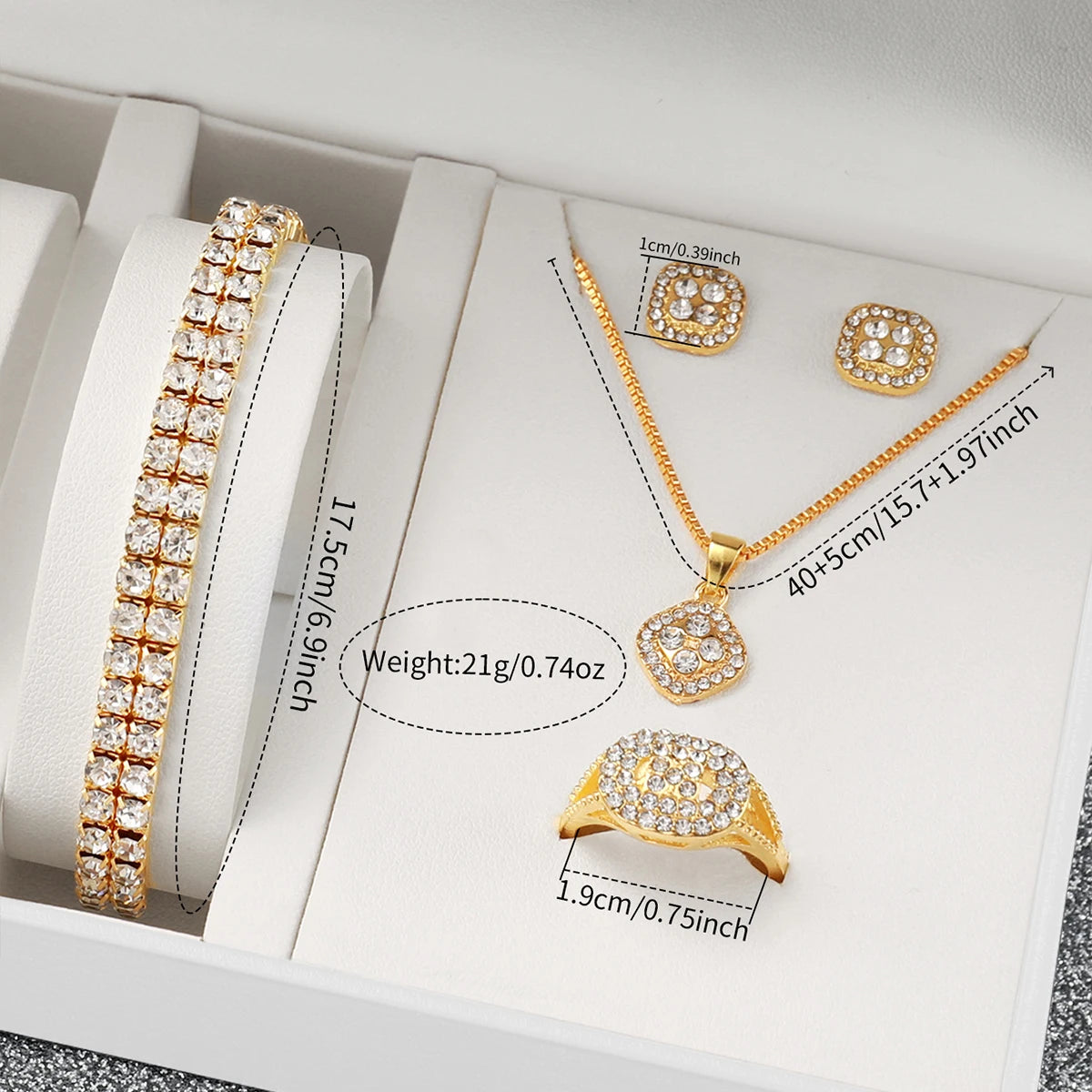 6-Piece Diamond Women's Watch & Jewelry Set – Gold Steel Quartz Gift Set