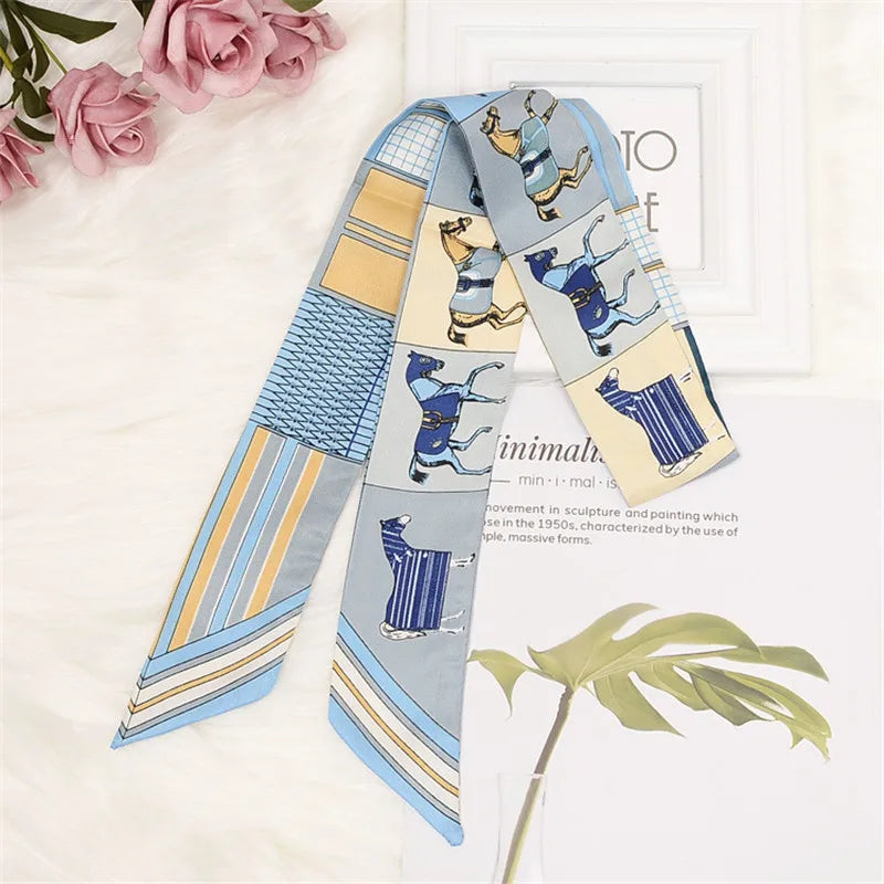 Horse Printing Bag Scarf 2024 New Small Skinny Silk Scarf Women Luxury Brand Foulard Women Tie Fashion Head Scarves For Ladies