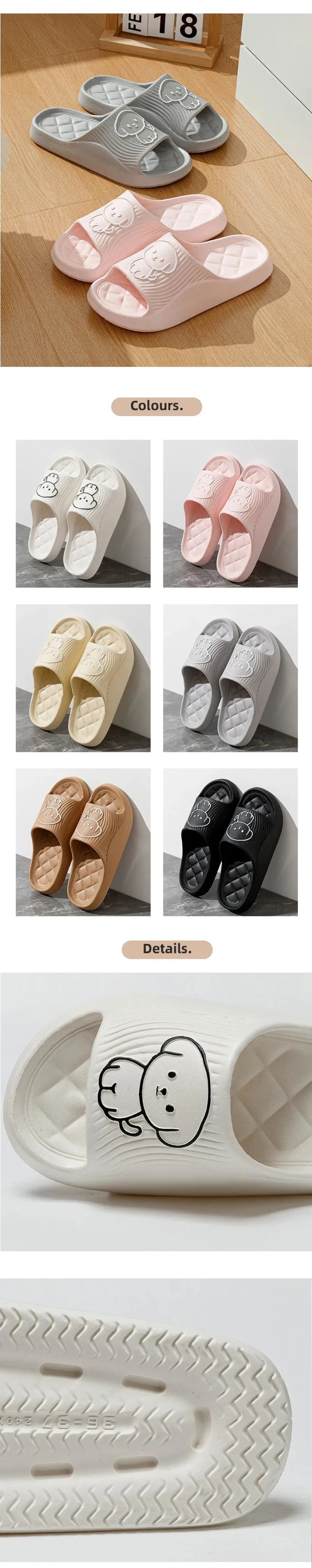 Cute Carton Slippers Bathroom Slippers Cloud Cushion Slides Summer Soft Thick Platform Home Men Indoor Non-slip Flat Flip Flops