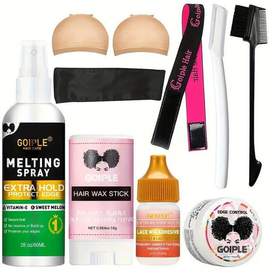 GOIPLE Lace Wig Styling Kit – Edge Control Gel, Wax Stick & Wig Bonding Glue for Beginners