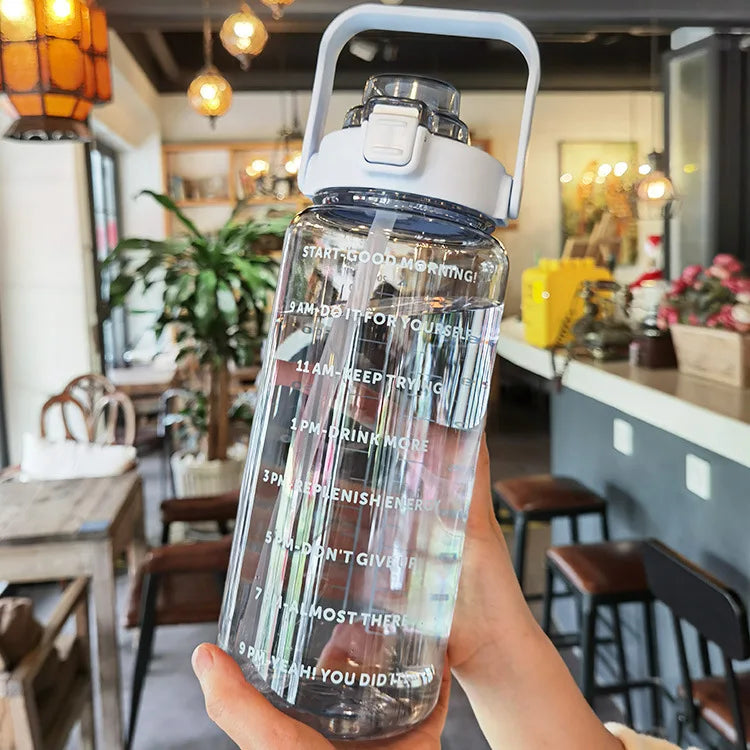 2-Litre Large Capacity Sports Water Bottle with Straw – Time Marker Fitness Jug