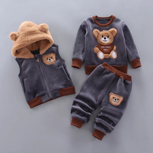 Children's Warm 3-Piece Hooded Set – Autumn Winter Baby Casual Suit