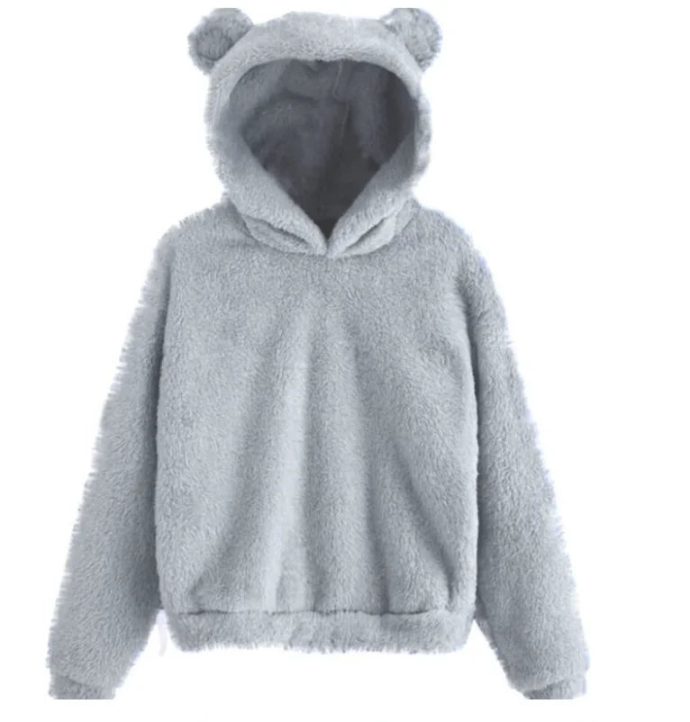 Autumn Winter Women's Hoodies Winter Women Long Sleeve Rabbit Ear Hood Sweatshirt Cute Plush Warm Casual Hoodie Tops