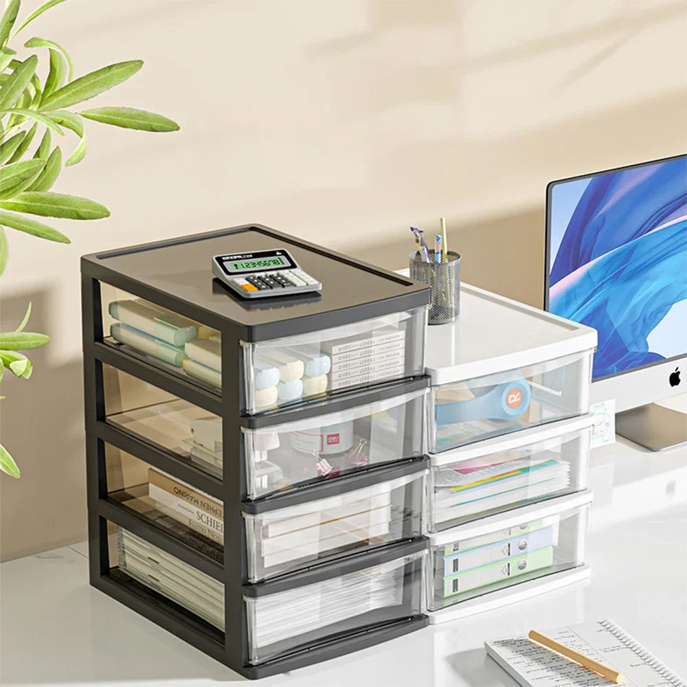 Clear Desktop Storage Box with Drawer – Heightened Organiser for Stationery & Cosmetics