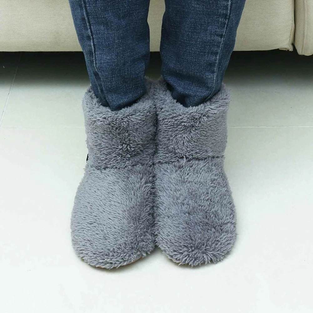 Women Men Electric Heating Shoes Washable USB Heated Shoes Comfortable Plush Snow Boots Washable Foot Warmer Slipper for Winter