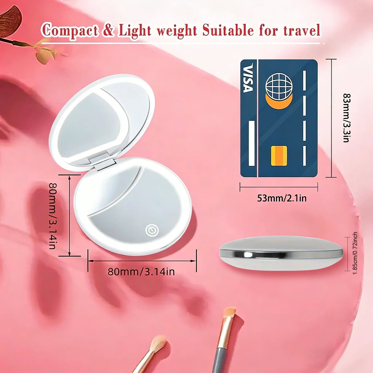 Rechargeable LED Makeup Mirror — Foldable Travel Mirror, 1X/3X Magnification