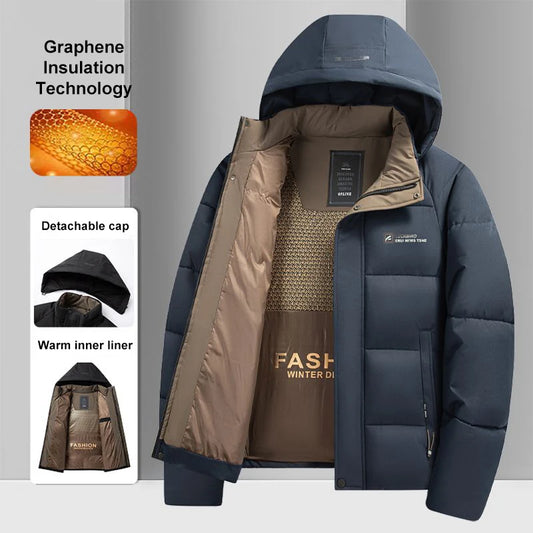 Heren Graphene Warme Winterjas met Capuchon – Winddichte Verdikte Overjas