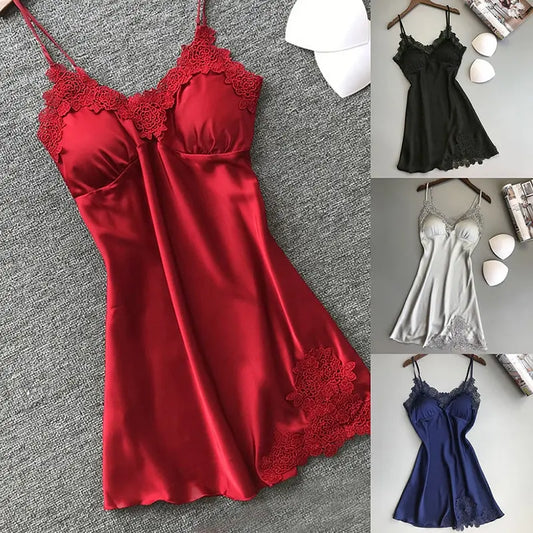 Women's Ice Silk Satin Halter Nightdress – Luxury Sleepwear