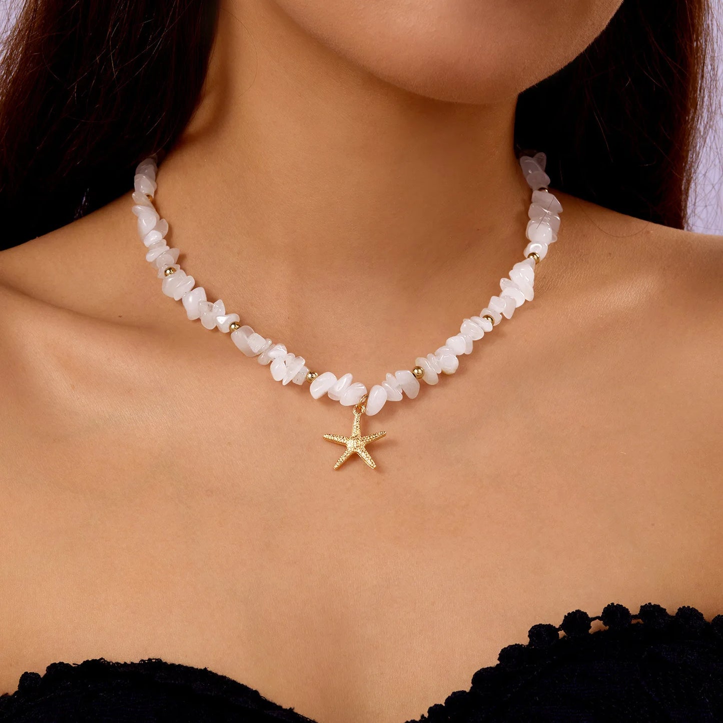 Handmade Seashell Beaded Choker – Starfish Pendant Ocean Inspired Necklace