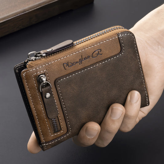 Men's Retro Short Zipper Wallet – PU Leather Coin Purse & Card Holder