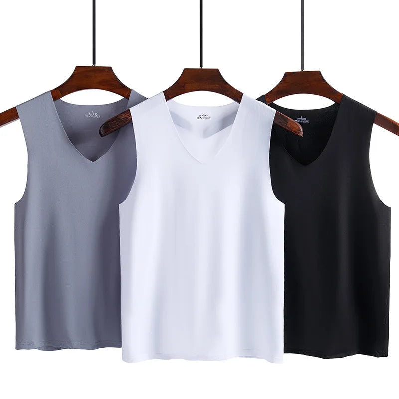 Men's Ice Silk Sleeveless Vest – Slim Fit Breathable Sports Fitness Undershirt