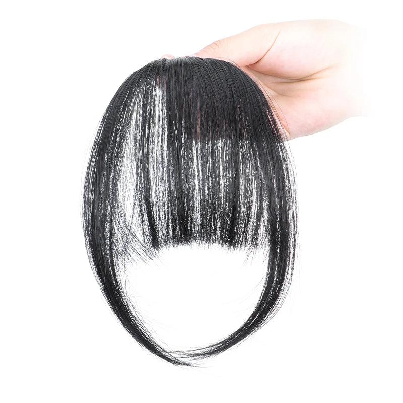 Synthetic Air Bangs Sideburns Short Straight Clip in Bangs Fake Front Hairpiece for Women Daily Use Easy to Wear