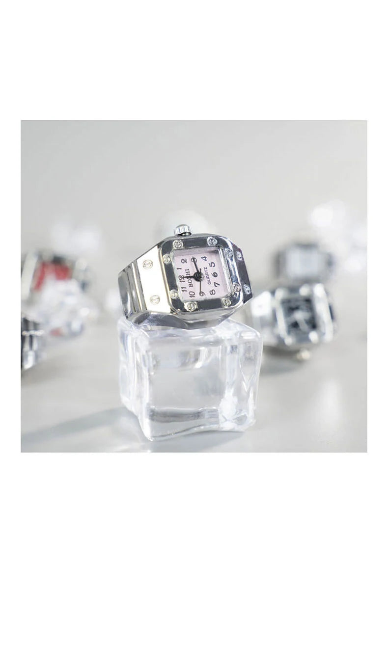 Vintage Y2K Finger Watch Rings for Women Men Elastic Stretchy Roman Quartz Mini Watches Rings Punk anillos Gift