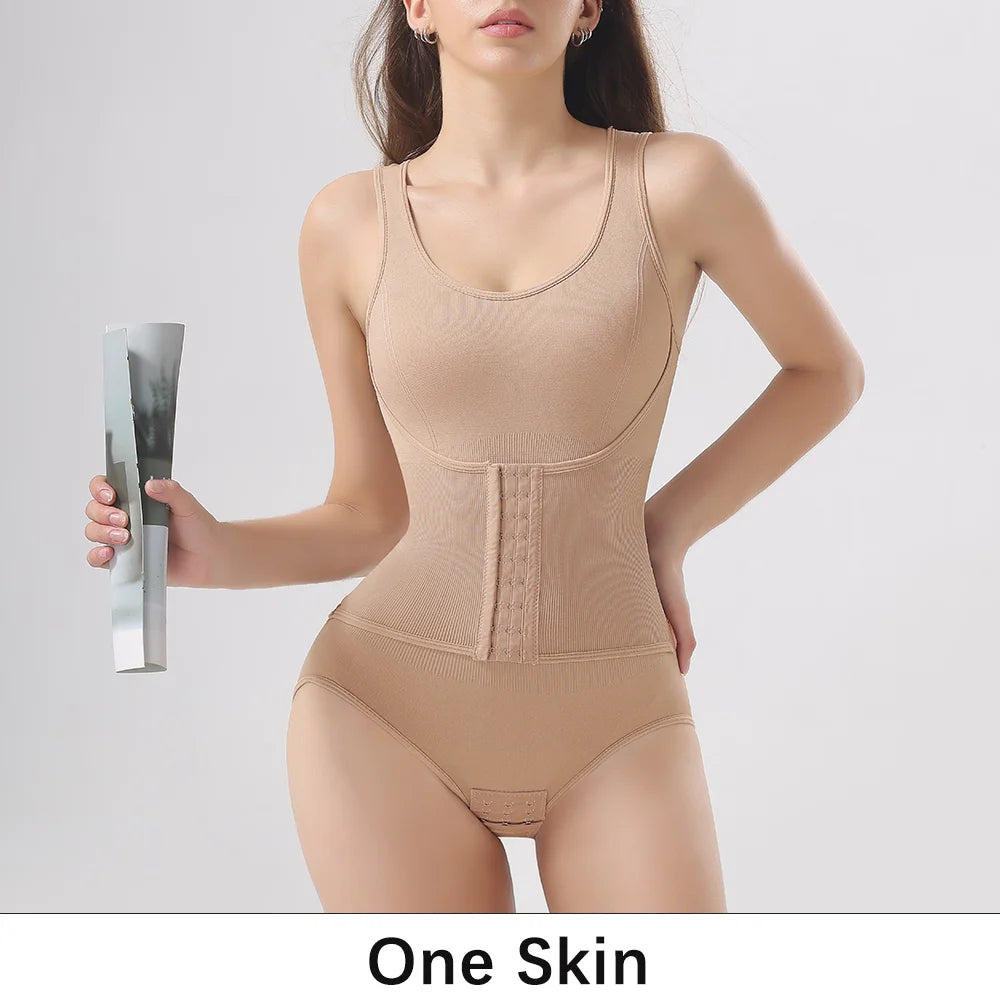 Women's Zippered Bodysuit Shapewear – Tummy Control Waist Trainer Corset Top