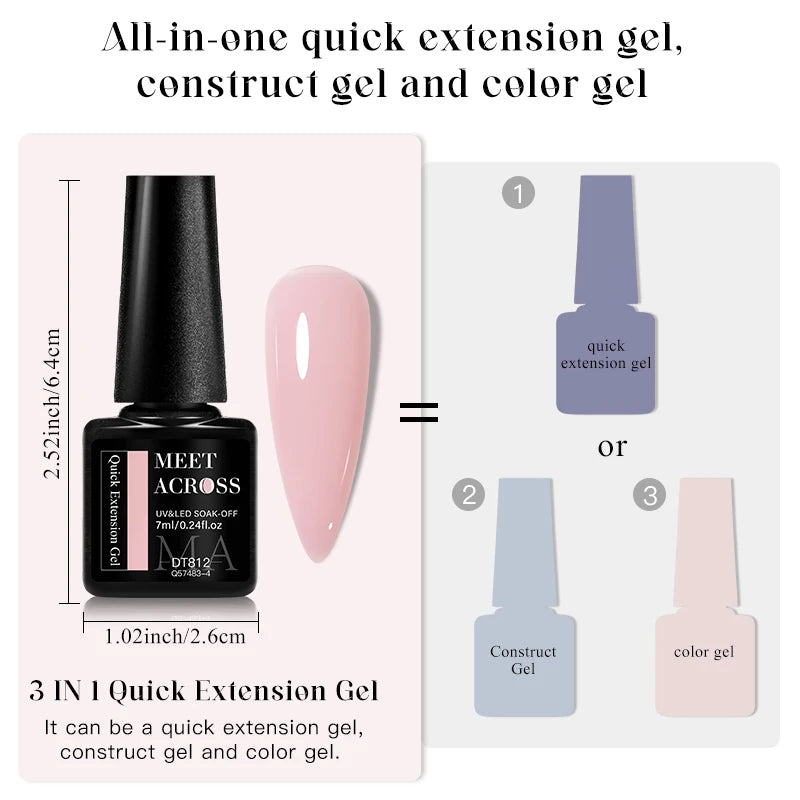 MEET ACROSS 7ml Quick Extension Gel Nail Polish Glitter Pink Gold Purple Milky White UV Gel Finger Prolong Varnish For Nails