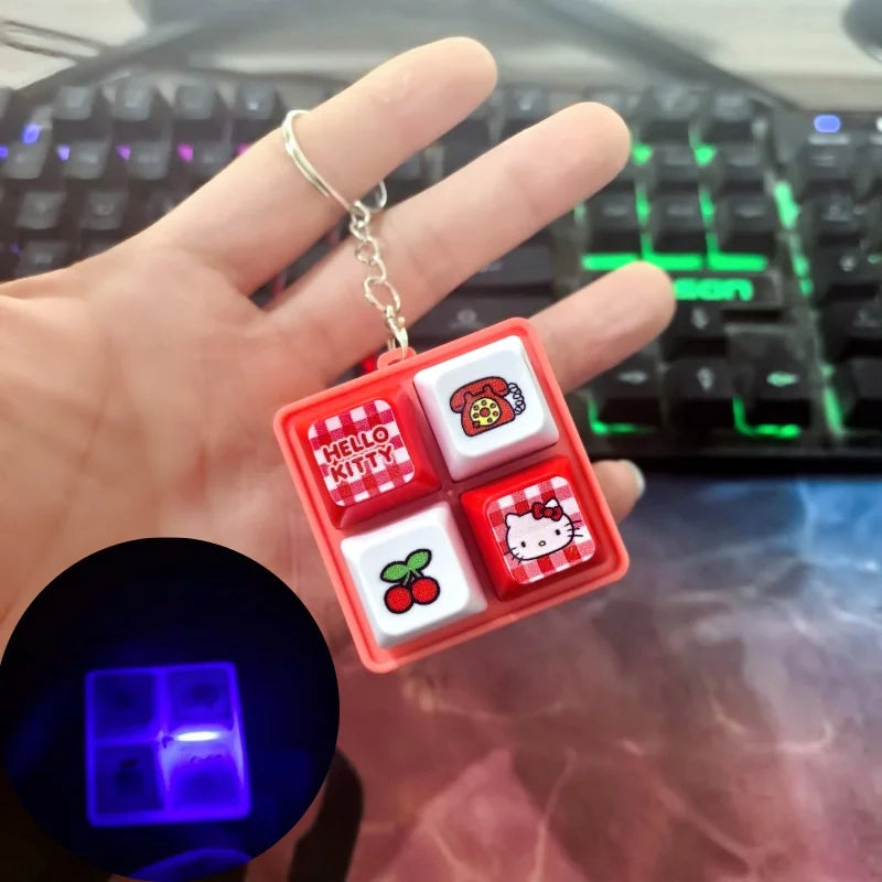 ***Hello Kitty LED Light Fidget Toy Keychain, Cute Mini Keyboard Press Pendant, Kawaii Cartoon Bag Charm Stress Relief Gift