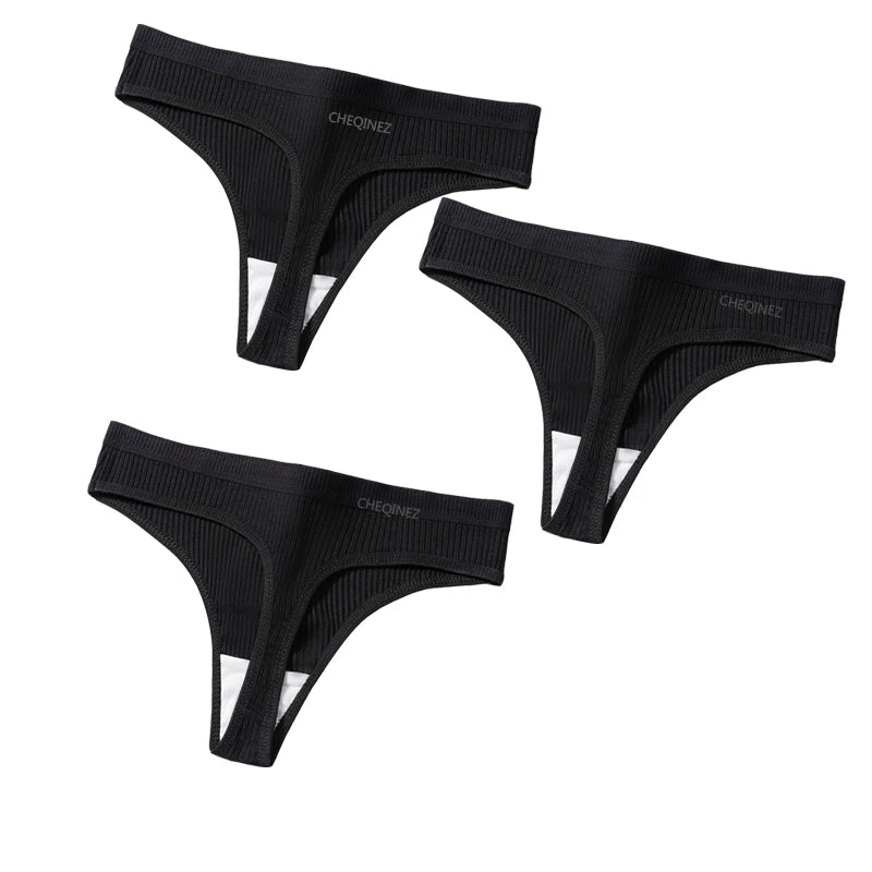 3Pcs/Set Thongs Women's Panties Striped Briefs Girls Solid Color Elastic Underwear Female Sexy Lingeries Hot Comfort G-string