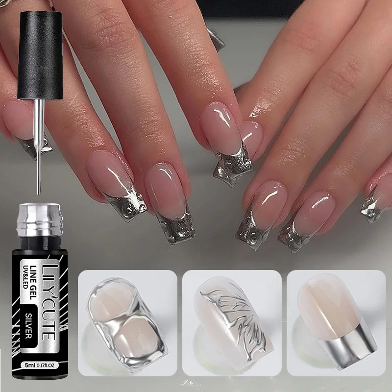 Gold Metallic Gel Nail Polish Liner – Super Bright Mirror French Stripe Nail Art