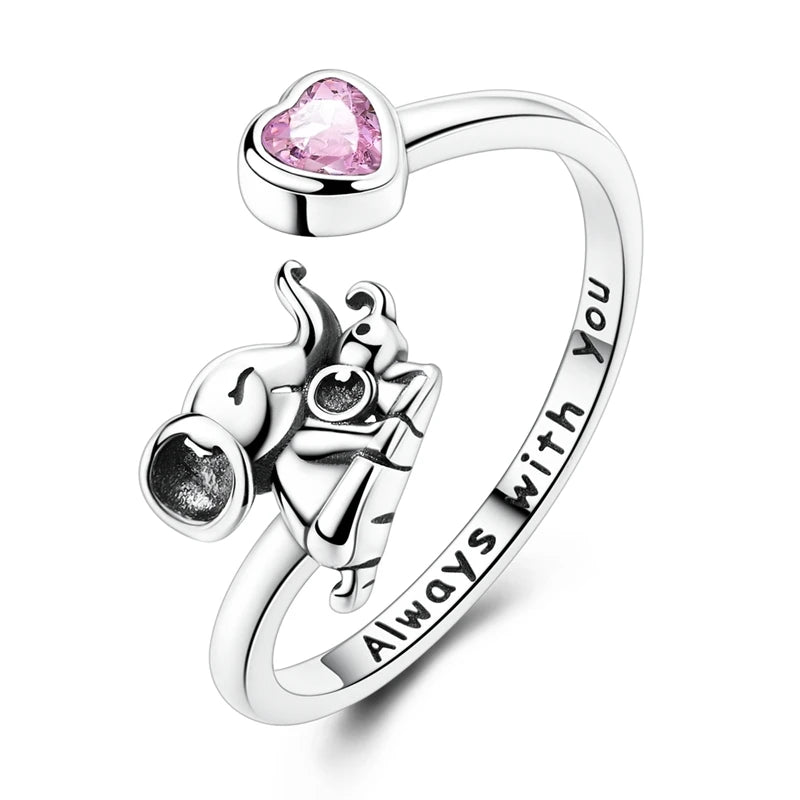 925 Sterling Silver Creative Elephant Parent Child Open Ring Sparkling Zircon Rings For Women Fine Anniversary Jewelry Gifts