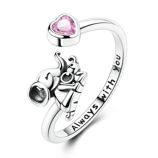 925 Sterling Silver Creative Elephant Parent Child Open Ring Sparkling Zircon Rings For Women Fine Anniversary Jewelry Gifts