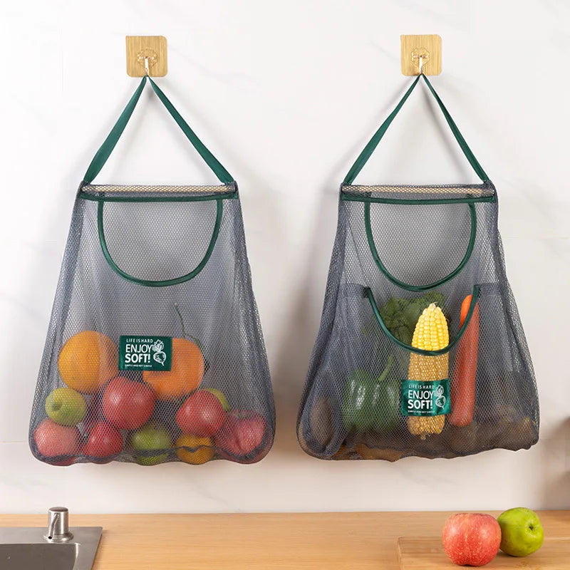 Reusable Kitchen Hanging Mesh Storage Bag – Fruit, Vegetable & Garlic Net Bag