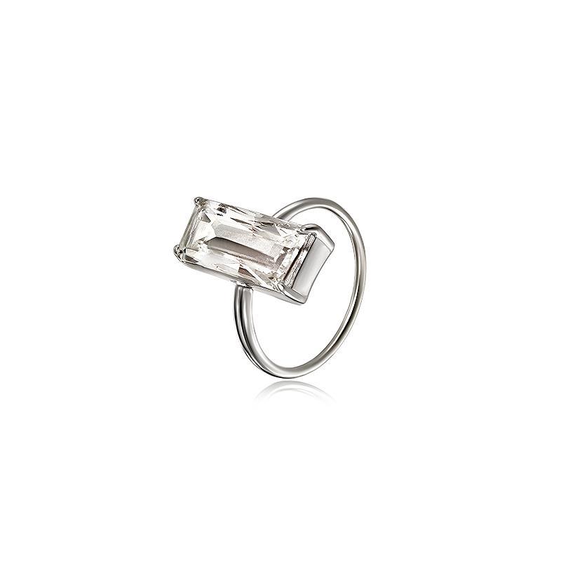 Designer original silver inlaid rectangular white crystal rings for women simple fashion high-end engagement party jewelry