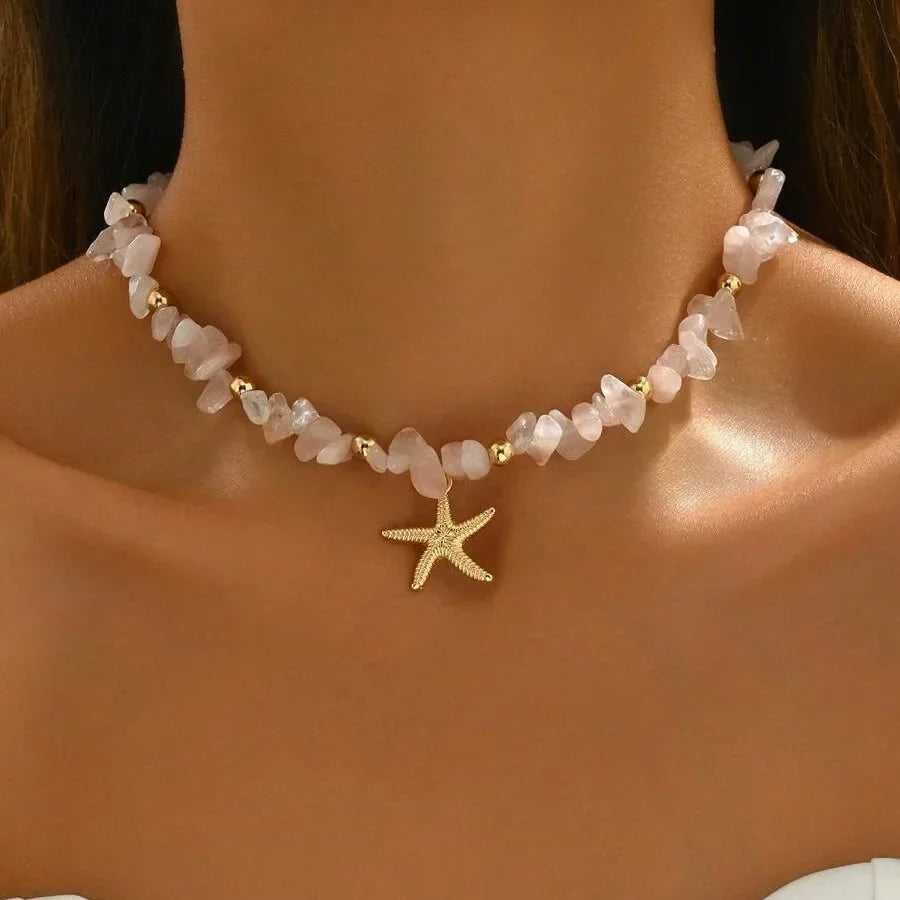 Exquisite Seashell Beaded Choker Necklace – Handmade Starfish Ocean Jewellery
