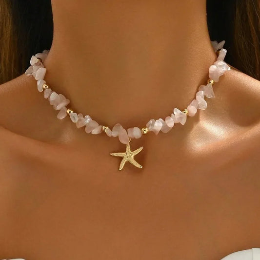 Exquisite Seashell Beaded Choker Necklace – Handmade Starfish Ocean Jewellery