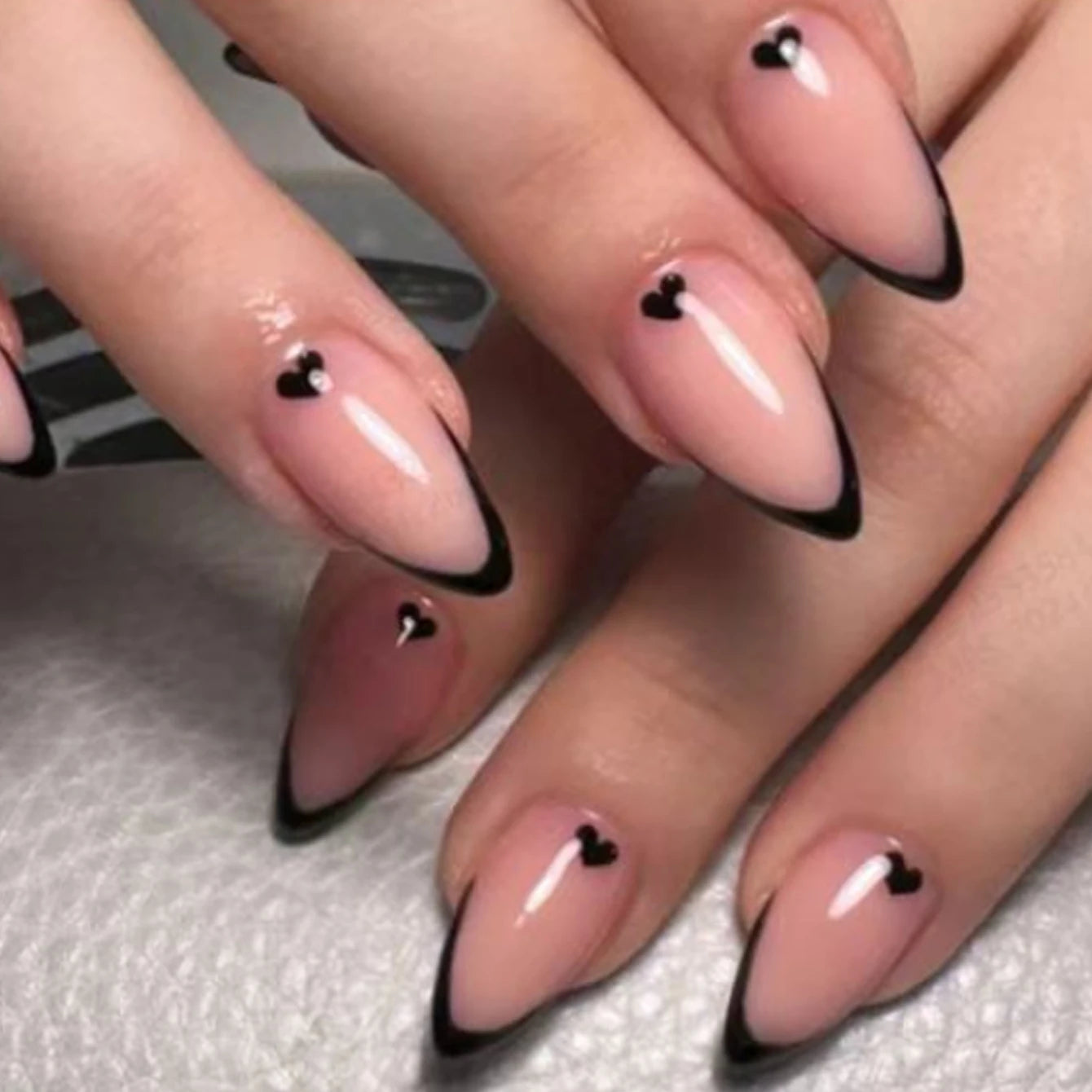 24 PCs Short Square French Heart Simple Nails with 1 Jelly Glue and 1 Nail File