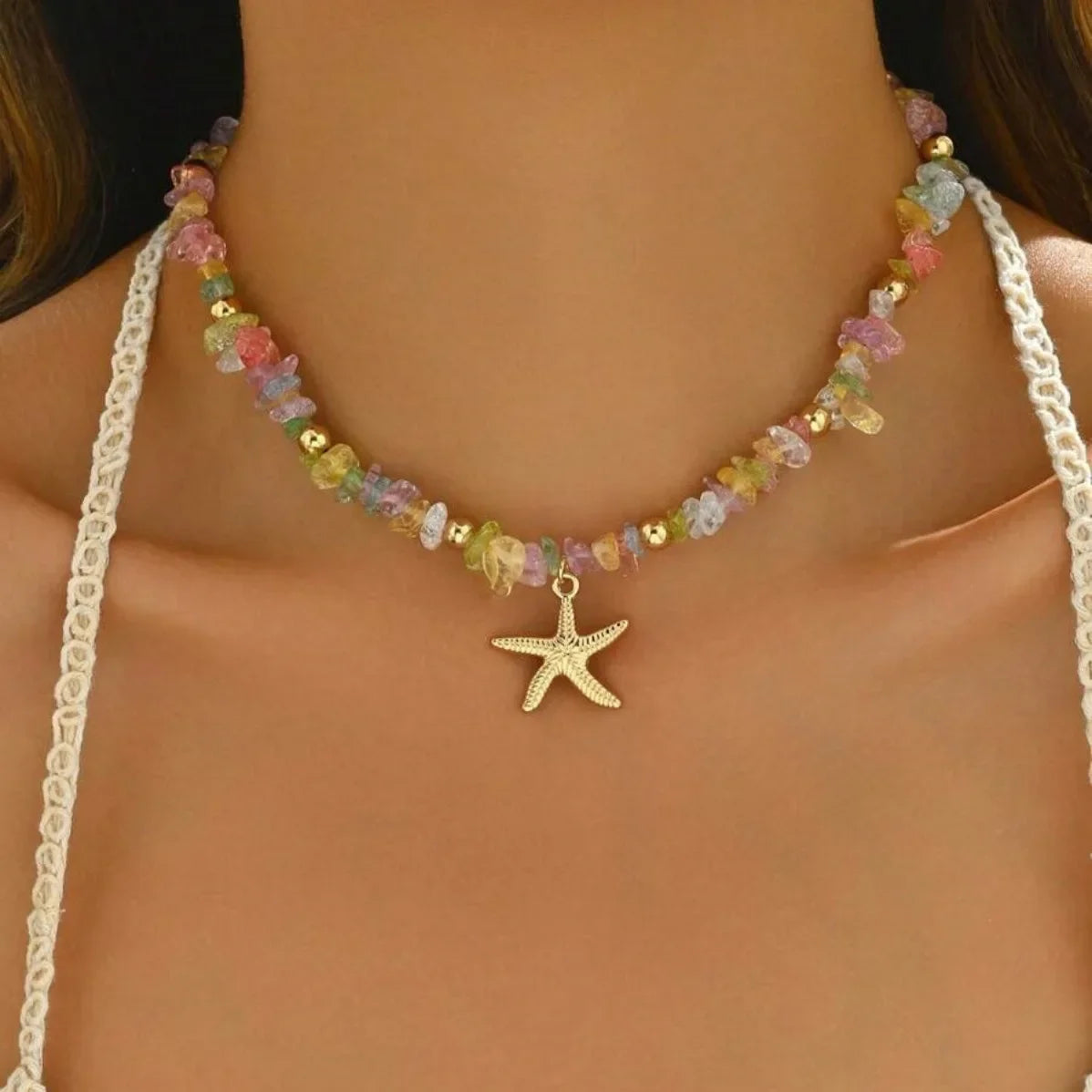 Exquisite Seashell Beaded Choker Necklace – Handmade Starfish Ocean Jewellery