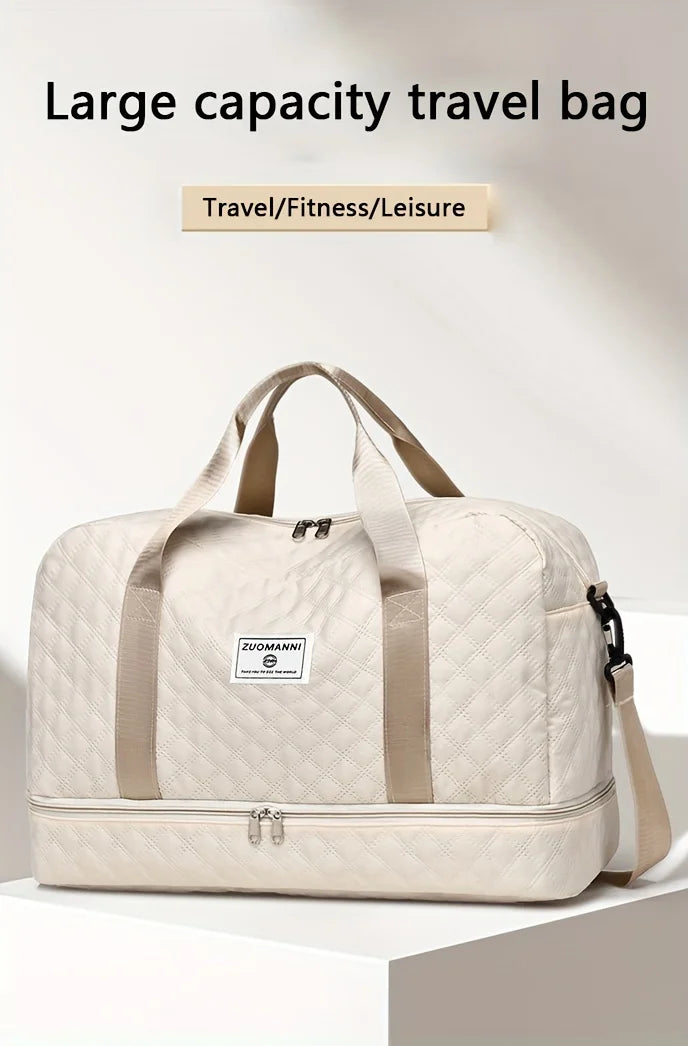Casual nylon travel luggage bag,  large capacity sports and fitness storage, multi pocket portable weekender overnight bag