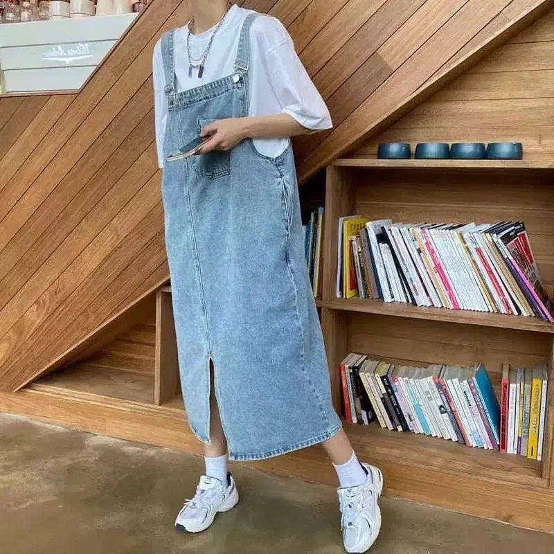 New Irregular Split Cowboy Denim Dress Women Sleeveless Jeans Dresses Fashion Female Solid  Casual Loose Strap Dresses