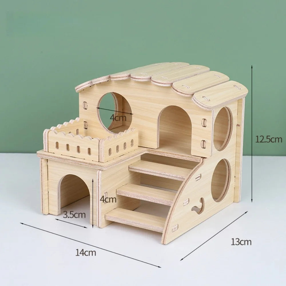 New Wooden Hamster Villa Chewable Easy to Install Platform House Durable Cage Accessories Hamster Climb Pet Supplies