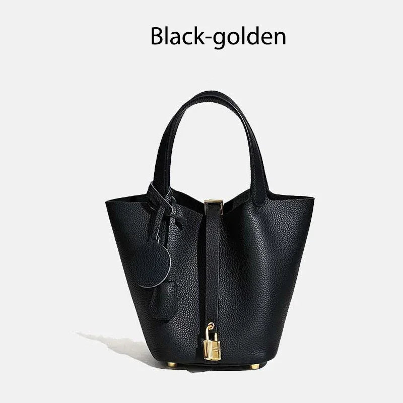 MENDY Genuine Leather Bucket Bag – Premium Large Tote Handbag for Women