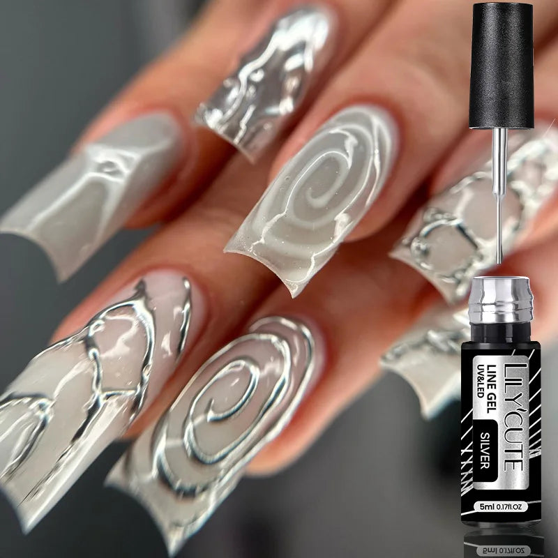 Silver Metallic Gel Nail Polish Liner – Super Bright Mirror Pull Line Art Pen