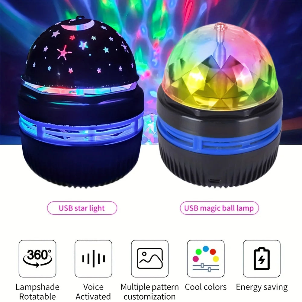 LED Starry Sky Projector – 360° Rotating USB Atmosphere Lamp for Bedroom & Events