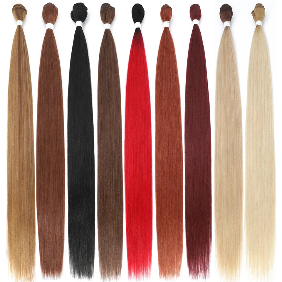 Bone Straight Synthetic Hair Bundles – Natural Super Long Yaki Straight Hair Weaving Extensions