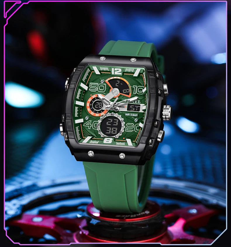 SMAEL Brand 8109 New electronic watch fashion square dual display waterproof luminous Multi-color For Men