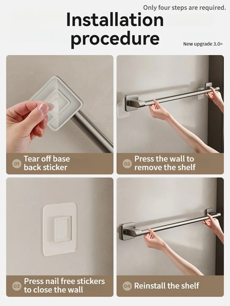 No-Drill Bathroom Towel Bar & Hook Set – Adhesive Wall-Mounted Rack