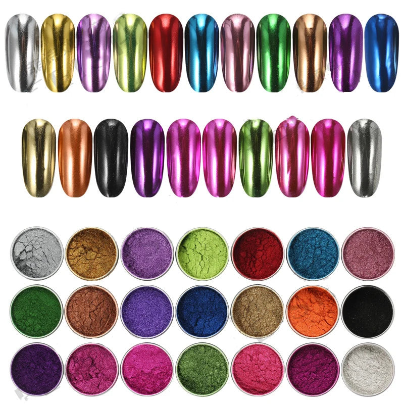Chrome Mirror Nail Powder – Holographic Laser Silver & Gold Glitter Pigment