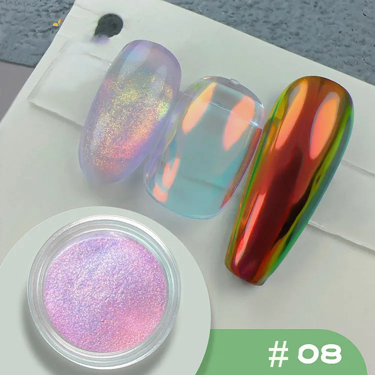 Chrome Mirror Nail Powder – Holographic Laser Silver & Gold Glitter Pigment