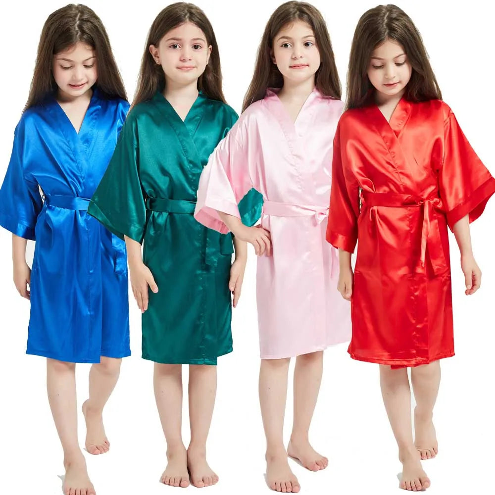 Kimono Girls Kids Bathrobe For Girls Toddle Baby Girls Silk Satin Bathrobe Pink Wedding Party Robes Spa Bathrobe Bridemaid Gowns