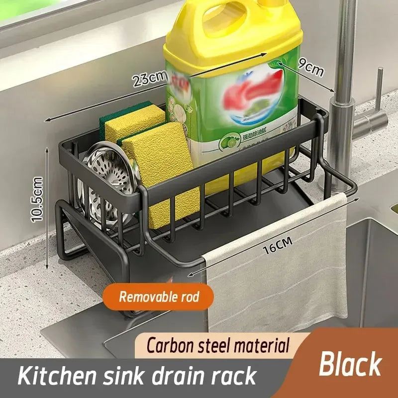 No-Punch Adhesive Kitchen Shelf & Sink Drain Rack – Spice Rack with Hooks