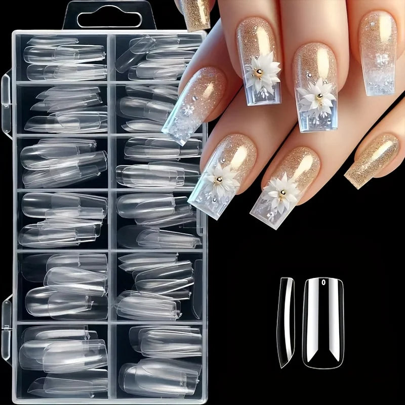 120 Pieces of Transparent Coffin/Mandarin/Aprilion/Square/Oval/Other Shape Style Boxed Nails, 12 Different Sizes Full Cover Acrylic Press-On Nails, Suitable for Home DIY Nail Art and Nail Salons, or as a Gift for Women's Nail